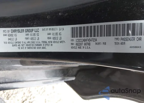 2015 Chrysler 200 Limited из США, поврежденный, VIN 1C3CCCABXFN547234